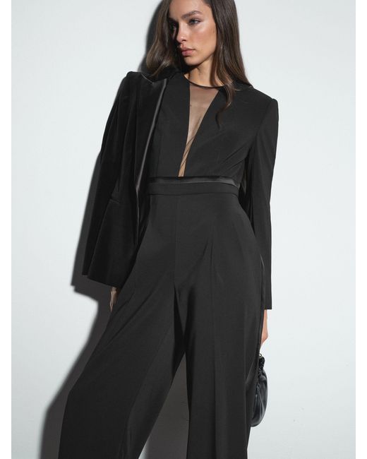 Reiss White Plunge-Neck Split-Sleeve Jumpsuit