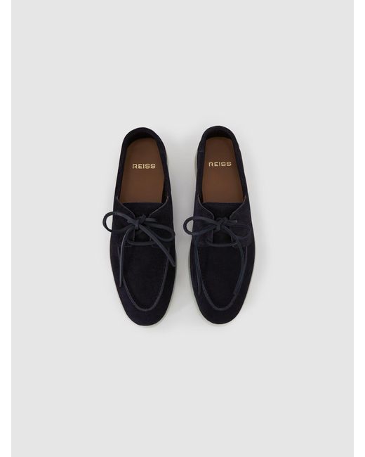 Reiss White Carson Suede Lace-Up Boat Shoes for men