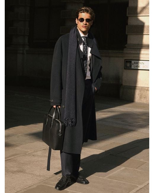 Reiss Blue Wool-Blend Blindseam Belted Overcoat for men