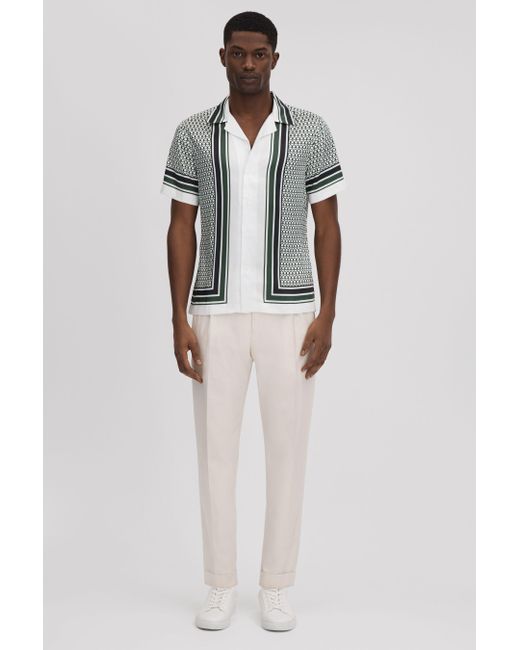 Reiss Multicolor Blair - White/green Geometric Print Cuban Collar Shirt for men