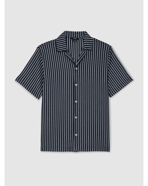 Reiss Blue Textured Stripe Cuban-Collar Shirt for men