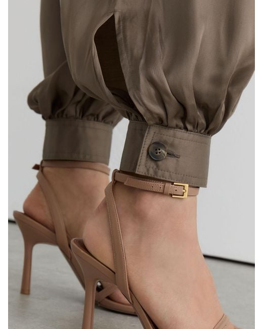 Reiss Brown Neave - Taupe Neutral Satin Balloon-leg Trousers, Us 14 L
