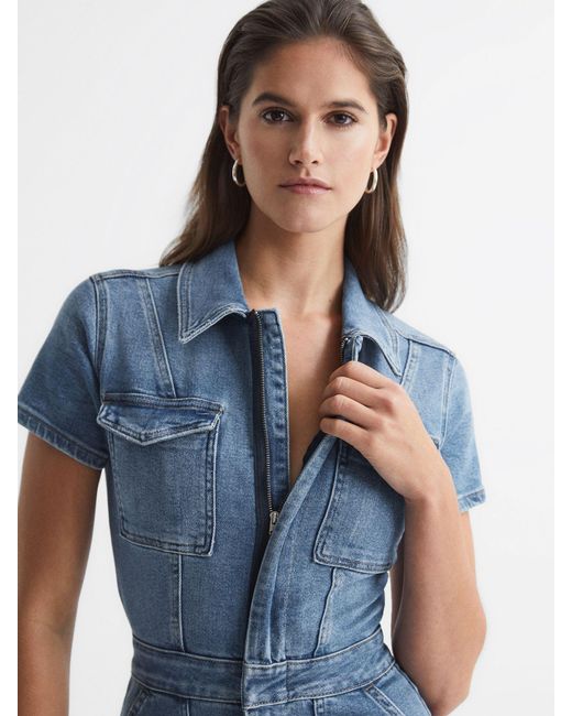 GOOD AMERICAN Mid Blue Denim Jumpsuit