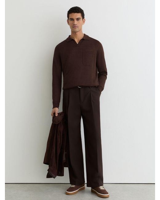 Reiss Multicolor Oaklands - Chocolate Brown Linen Open-collar Regular-fit Polo Shirt, Xs for men