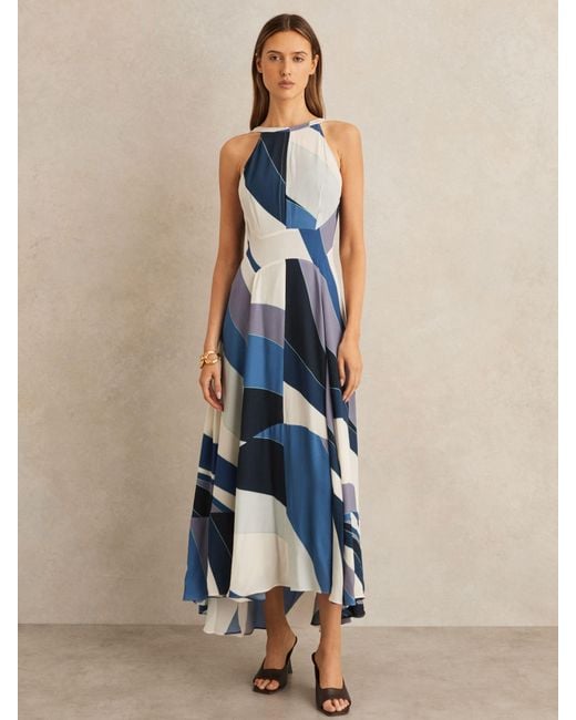 Reiss Imogen - Blue Stripe Print V-back Midi Dress, Us 4