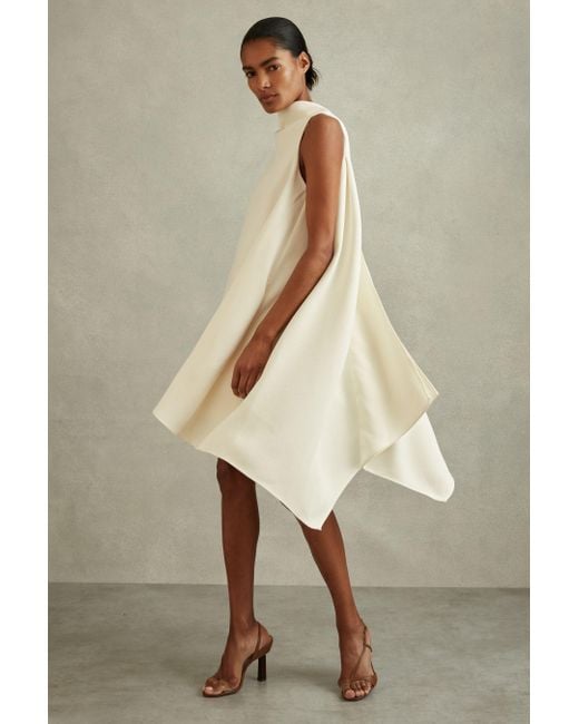 Reiss Natural Shauna - Ivory High-neck Drape Back Mini Dress