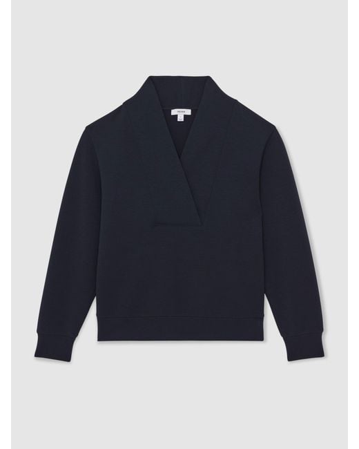 Reiss Blue Premium Interlock Shawl-Neck Sweatshirt With