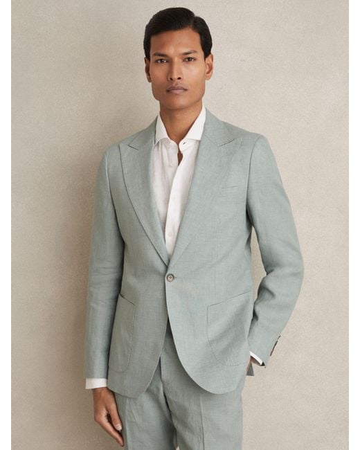 Reiss Green Linen Single-Breasted Suit Blazer Slim-Fit for men