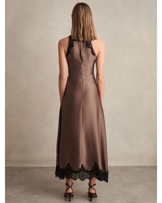Reiss Brown Lace Trim Midi Dress