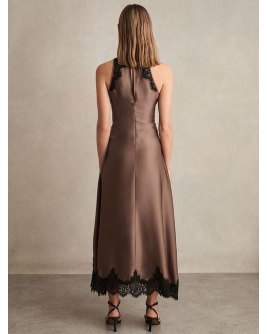 satin and lace combination dresses The Petra off The Shoulder Satin and Lace Gown Mocha Gold / 2 main image 1