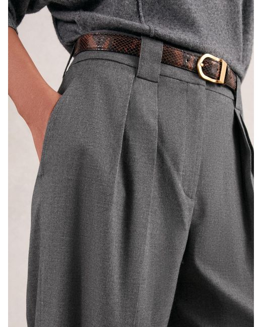 Reiss Gray Poppie - Grey Petite Wide-leg Pleated Trousers, Us 12