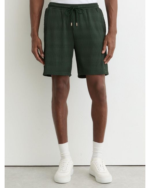 Reiss Green Textured-Wave Drawstring Shorts for men