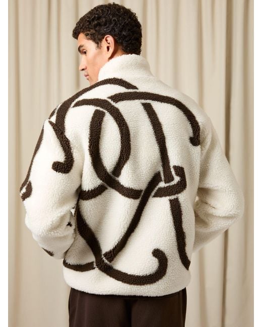 Reiss Natural Monogram Motif Relaxed Fleece Jacket for men