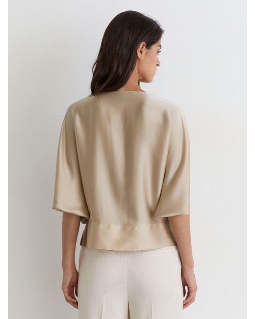 Reiss Gray Silk Draped Split-Sleeve Top