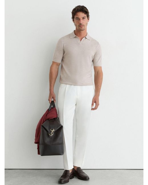 Reiss White Merino Wool Open-Collar Polo Shirt for men