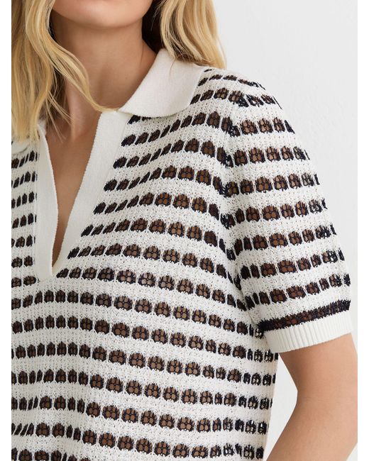 Reiss Multicolor Open-Knit Patterned Polo Top With Cotton