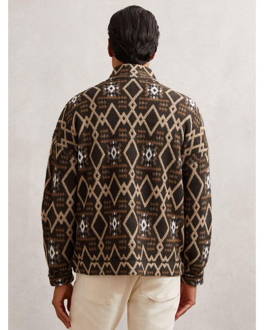 Reiss Brown Geometric Fair Isle Zip-Through Jumper With Wool for men
