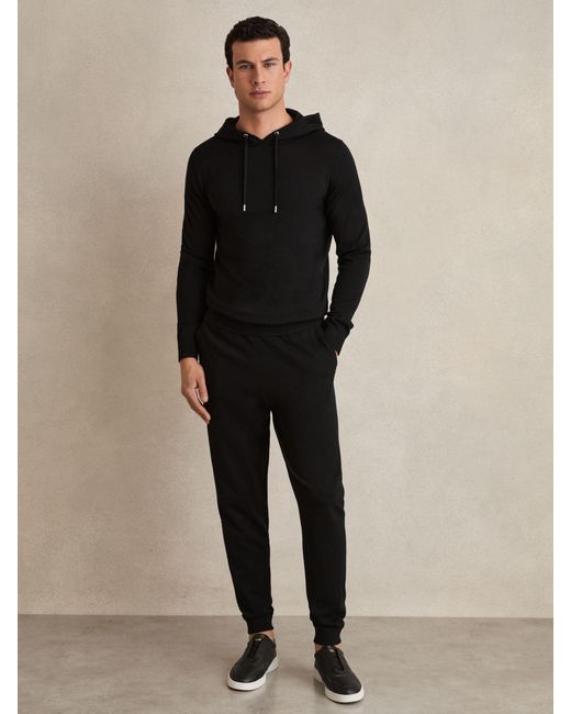 Reiss Black Holland Hoodie Wool Plain for men