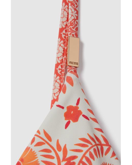 Reiss Red Kallie - Cream/coral Printed Tie Back Bikini Top