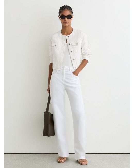 Reiss White Collarless Cropped Jacket