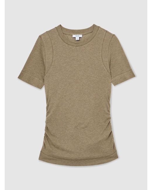 Reiss Blue Lyocell-Wool Ruched Crew-Neck T-Shirt