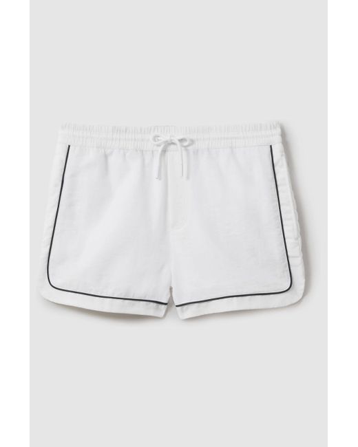Reiss Azure - White Piped Drawstring Swim Shorts for men