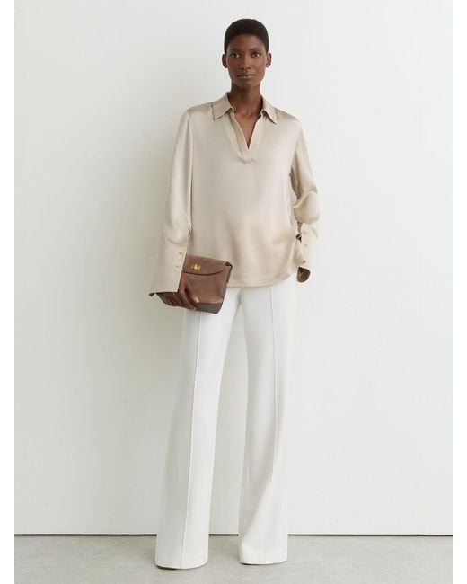 Reiss Natural Silk Open-Collar Blouse