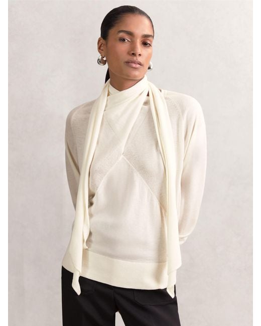 Reiss Natural Wool Scarf-Tie Draped Jumper