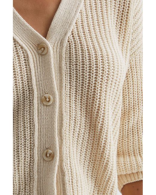 Reiss Natural Adeena - Neutral Cotton-linen Blend Knit Cardigan, Uk X-small