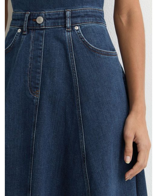 Reiss Rosie - Indigo Blue Denim Sleeveless Waisted Midi Dress, Us 0