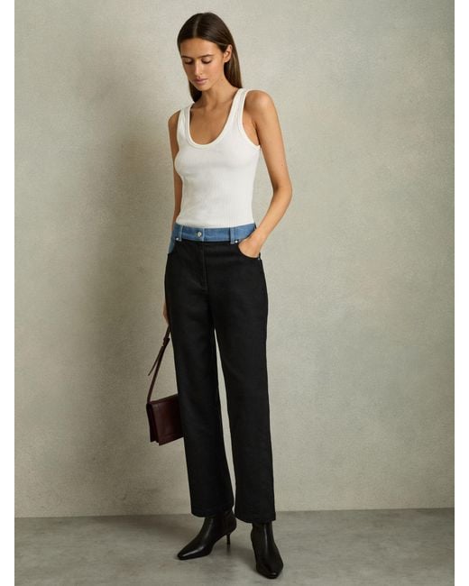 Reiss Black Petite Colour-Block Straight-Leg Jeans