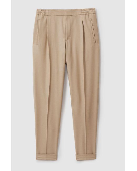 Reiss Multicolor Brighton - Soft Camel Brown Relaxed Drawstring Trousers With Turn-ups for men