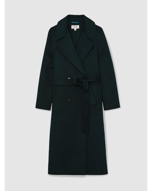 Reiss Blue Rene - Green Double-breasted Blindseam Coat Wool-blend, Us 2