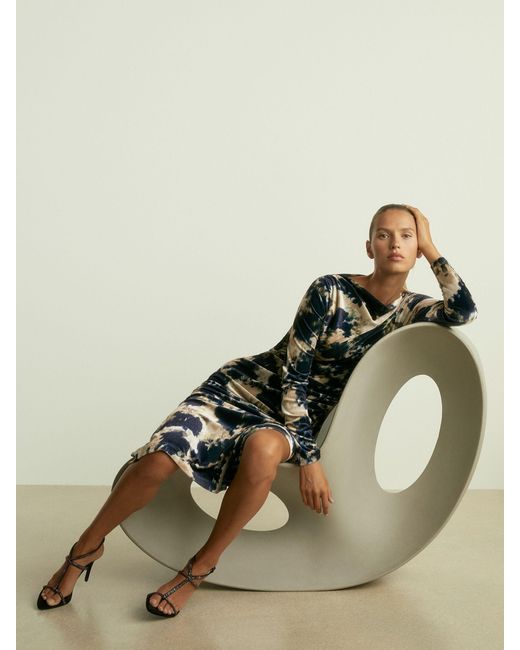 Reiss Natural Velvet Abstract Print Off The Shoulder Dress