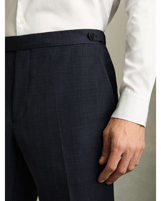 Reiss Blue Slim-Fit Wool-Blend Textured Tailored Trousers for men