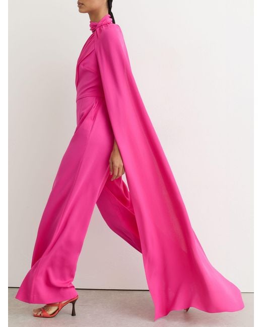 Reiss Pink One-Shoulder Drape Wide-Leg Jumpsuit