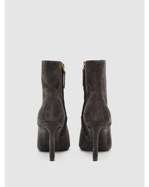 Reiss Black Suede Pointed-Toe Stiletto Ankle Boots