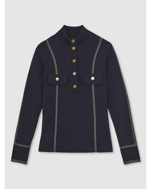 Reiss Blue Contrast-Stitch Knit Top