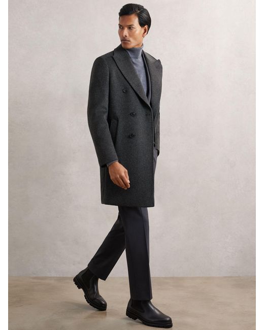 Reiss Gray Wool-Blend Double-Breasted Overcoat for men