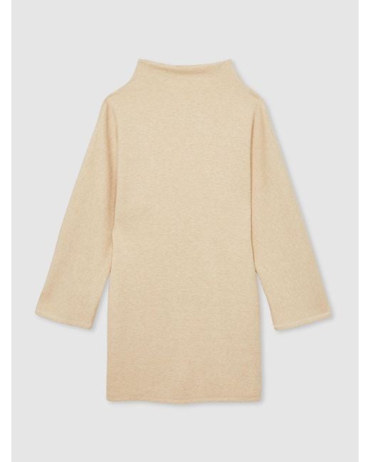 Reiss Natural Amelie - Cream Cotton-blend Jersey Funnel-neck Dress, X-small (us 2)