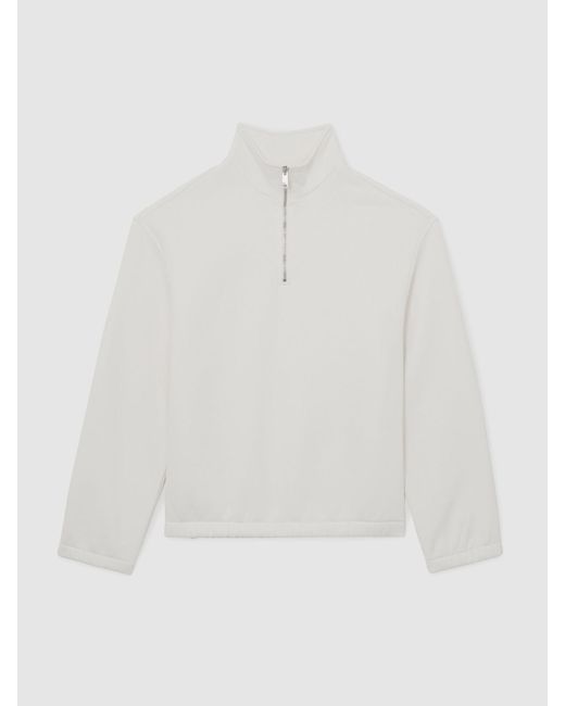 Reiss White Cotton-Blend Washed Half-Zip Sweatshirt for men