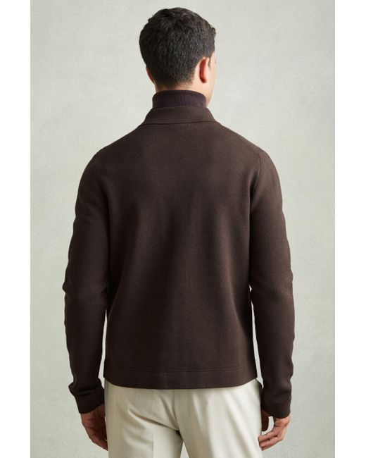 Reiss Black Rivers - Chocolate Brown Knitted Zip-through Jacket, L for men