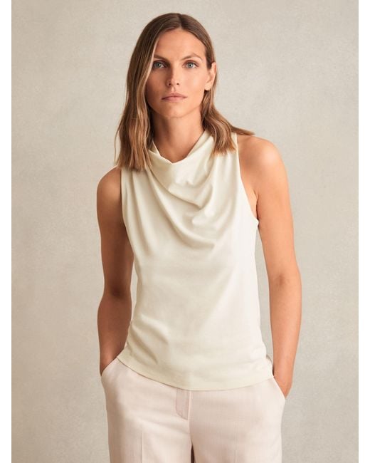 Reiss Natural Cotton Blend Cowl Neck Sleeveless Top