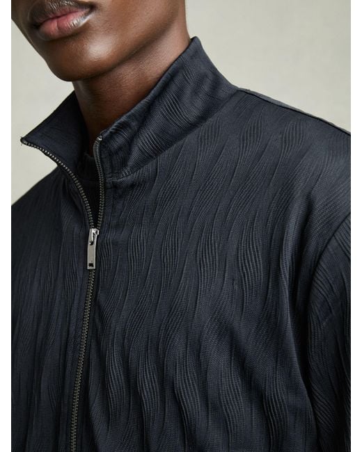 Reiss Blue Wave-Jacquard Zip-Through Jacket for men