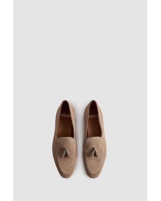Reiss Gray Harry - Taupe Suede Slip-on Belgian Loafers for men