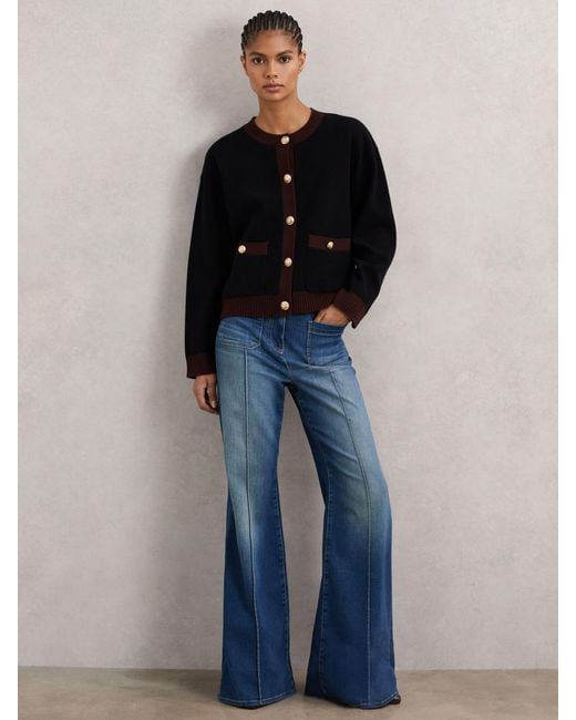 Reiss Blue Burgundy & Wool-Cashmere Tipped Cardigan