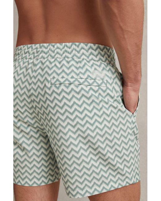 Reiss Green Cable - Sage Zig-zag Print Drawstring Swim Shorts, Xs for men