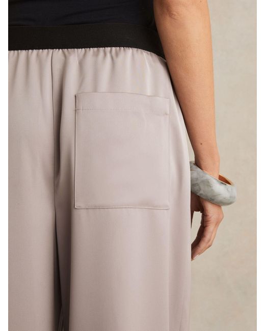 Reiss Natural Satin Wide Leg Elastic Waist Trousers