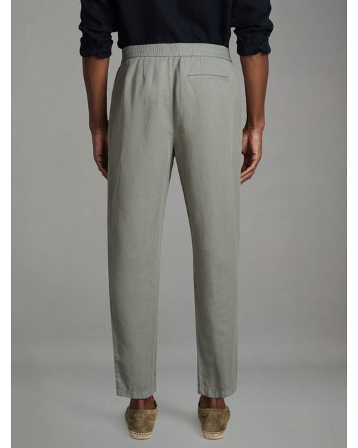 Reiss Gray Relaxed Cotton & Linen Blend Elasticated Waist Trousers for men