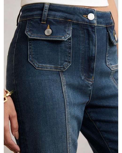 Reiss Blue Button-Pocket Flared Jeans